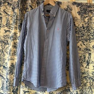 Ralph Lauren 100% cotton Blue Checkered UNISEX button down Shirt